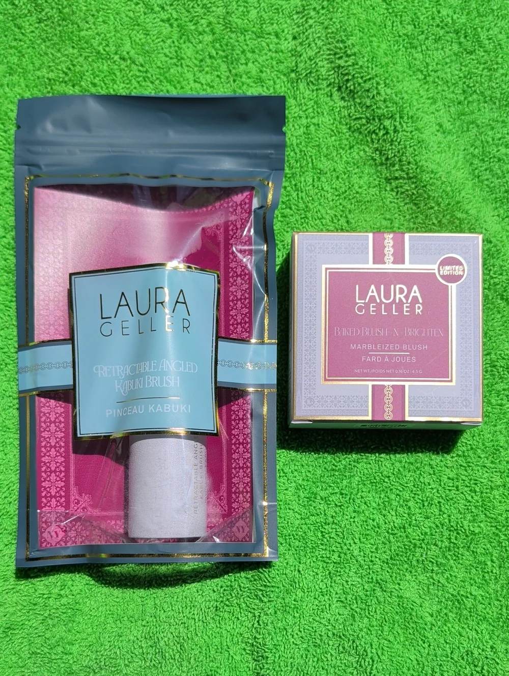 Laura Geller Retractable Angled Kabuki Brush & Baked Blush-N-Brighten New